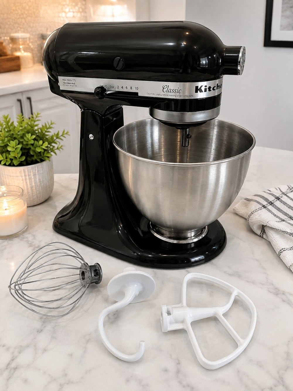 KitchenAid Classic Stand Mixer in Glossy Black with Stainless Bowl